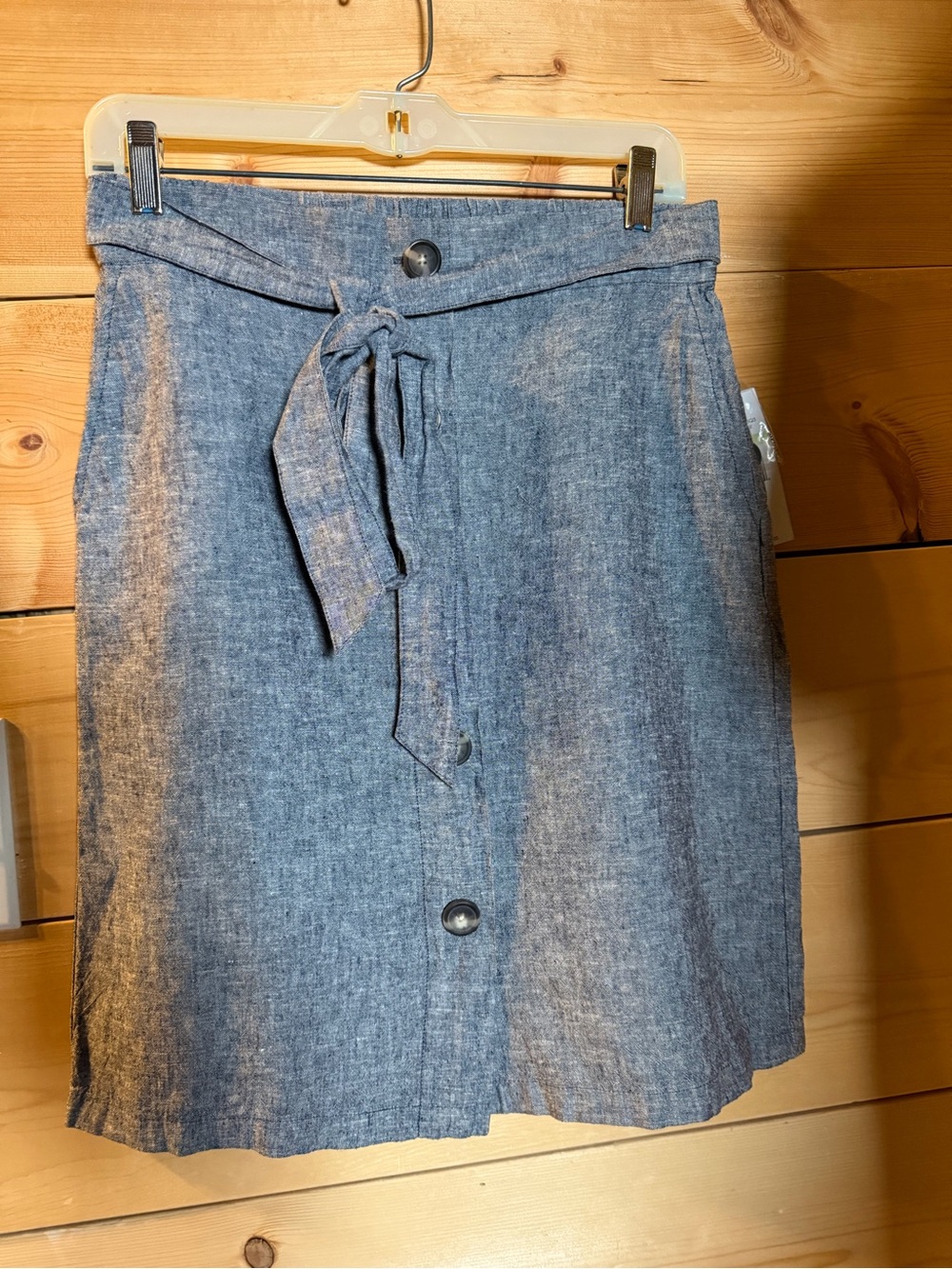 Tie-Waist Chambray Midi Skirt - Blue